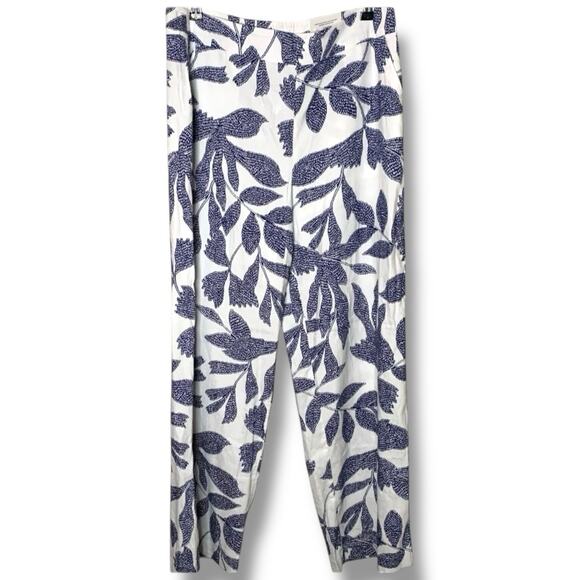 Chico's Pants NWT Women's Size (12) Linen Vacation Colorful Blue Leaf Wide Leg - Picture 2 of 9